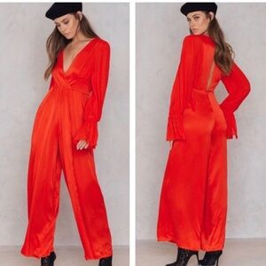 Free People Not Your Baby Wide Leg Bell Sleeve Red Jumpsuit